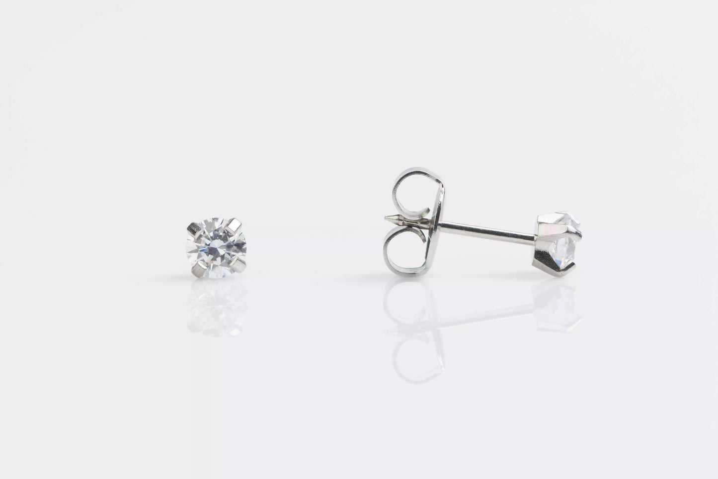 Stainless Steel Prong Set Cubic Zirconia Piercing Studs- Regular Post - SK Custom Jewelry