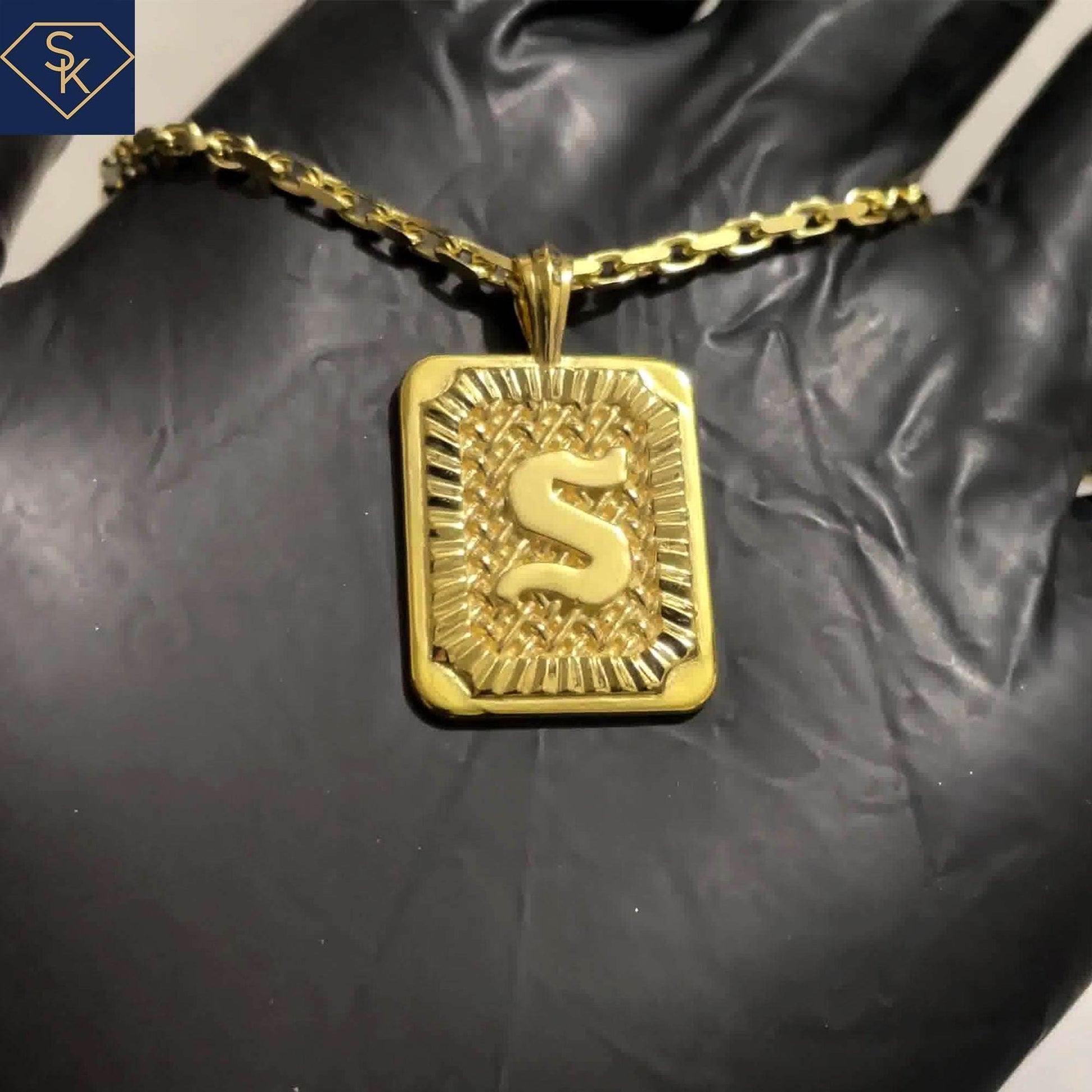 Hight Polished Initial Pendant with Braided Textures - SK Custom Jewelry