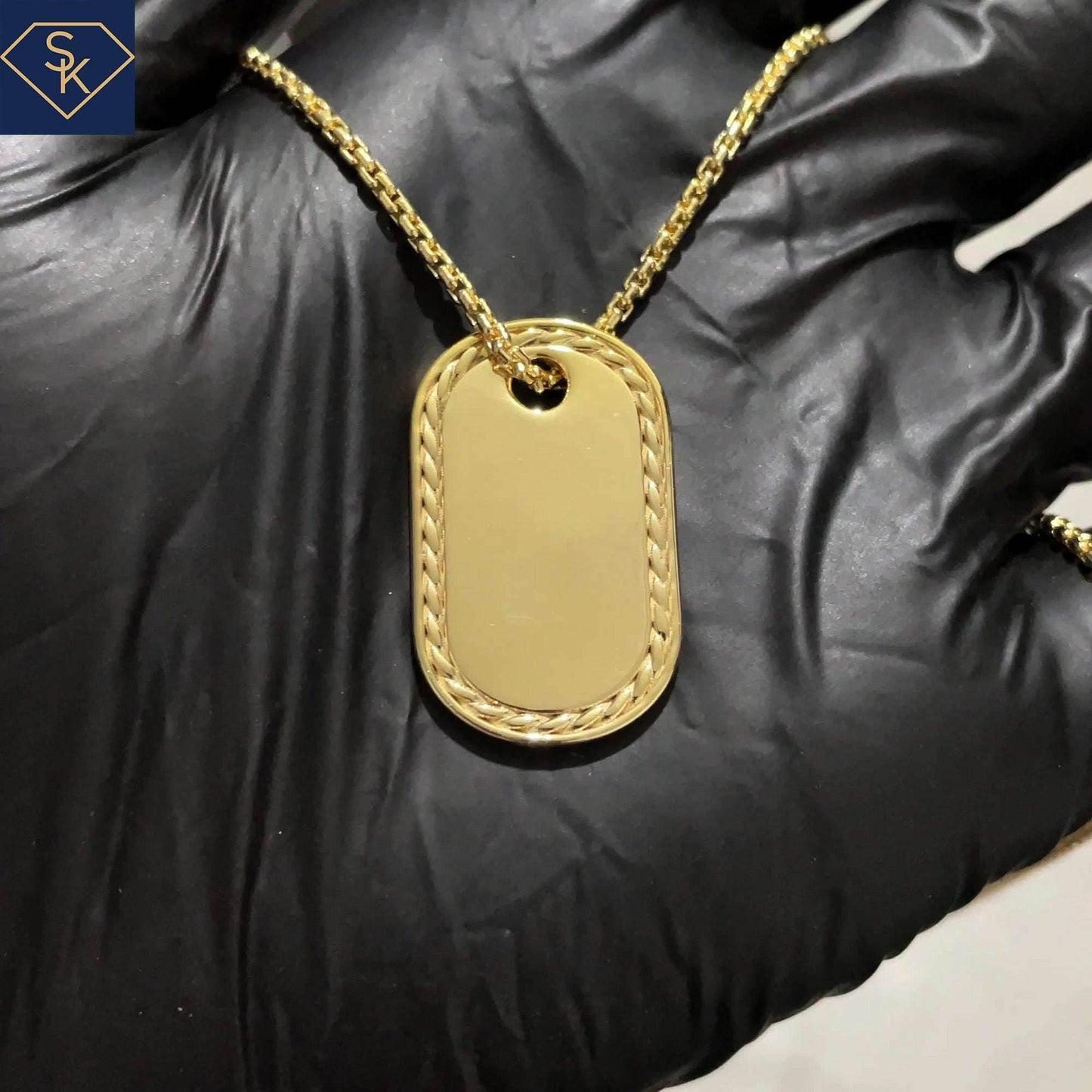 Oval Dog Tag Pendant with eternal braided textures - SK Custom Jewelry