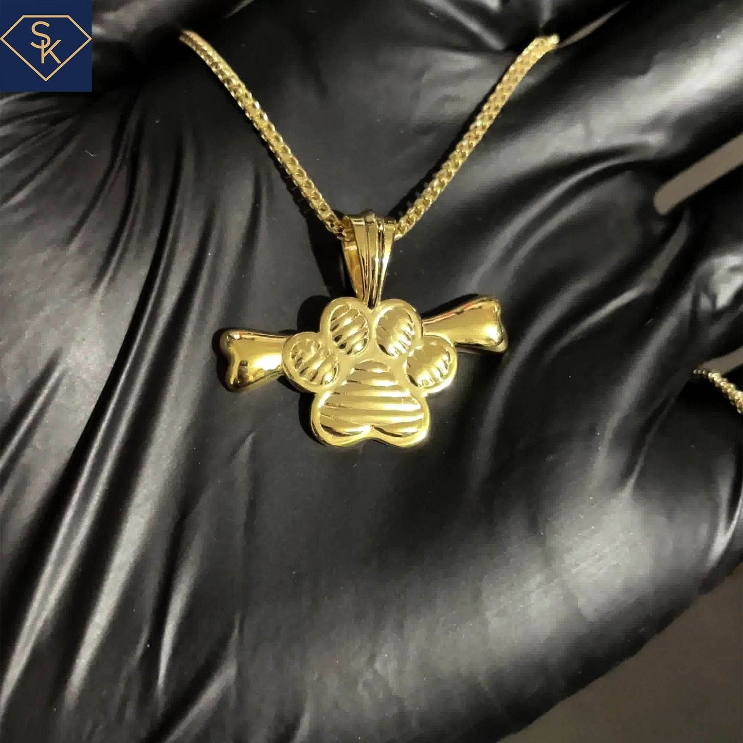 Dog Paw With Bone Pendant - SK Custom Jewelry