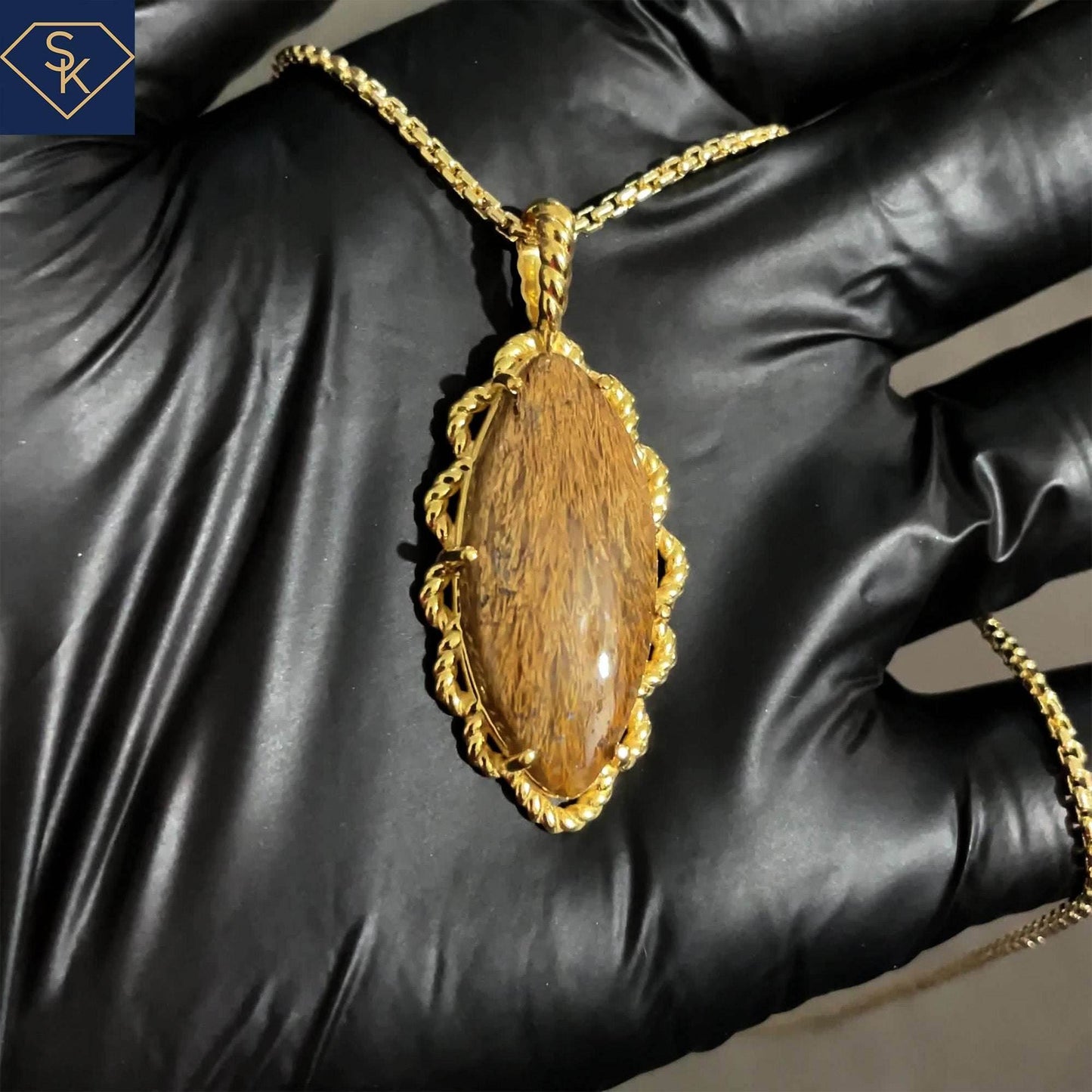 Sagenite Agate Pendant with beautiful rope design - SK Custom Jewelry