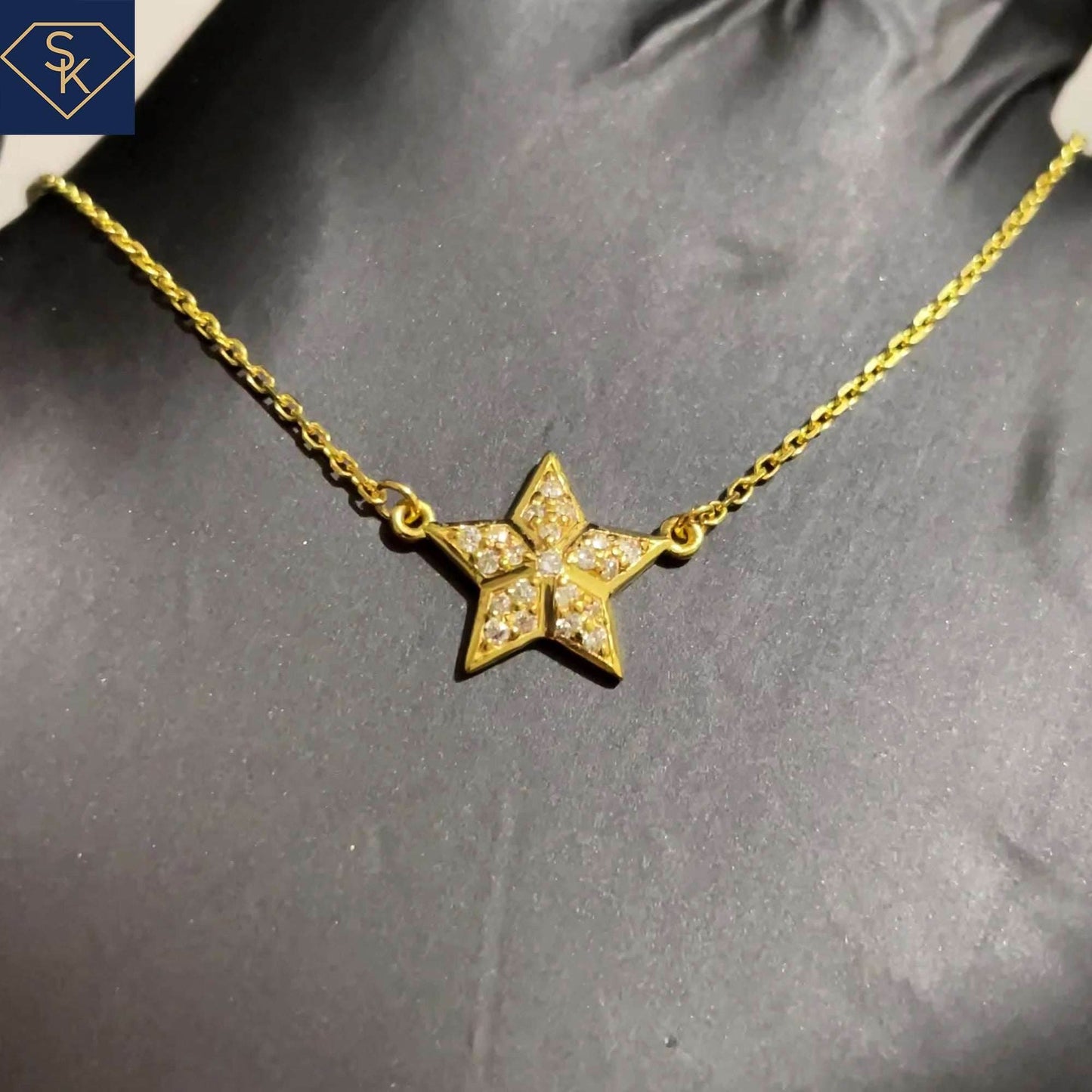 Gold Star Diamond Pendant with Rollo Chain - SK Custom Jewelry
