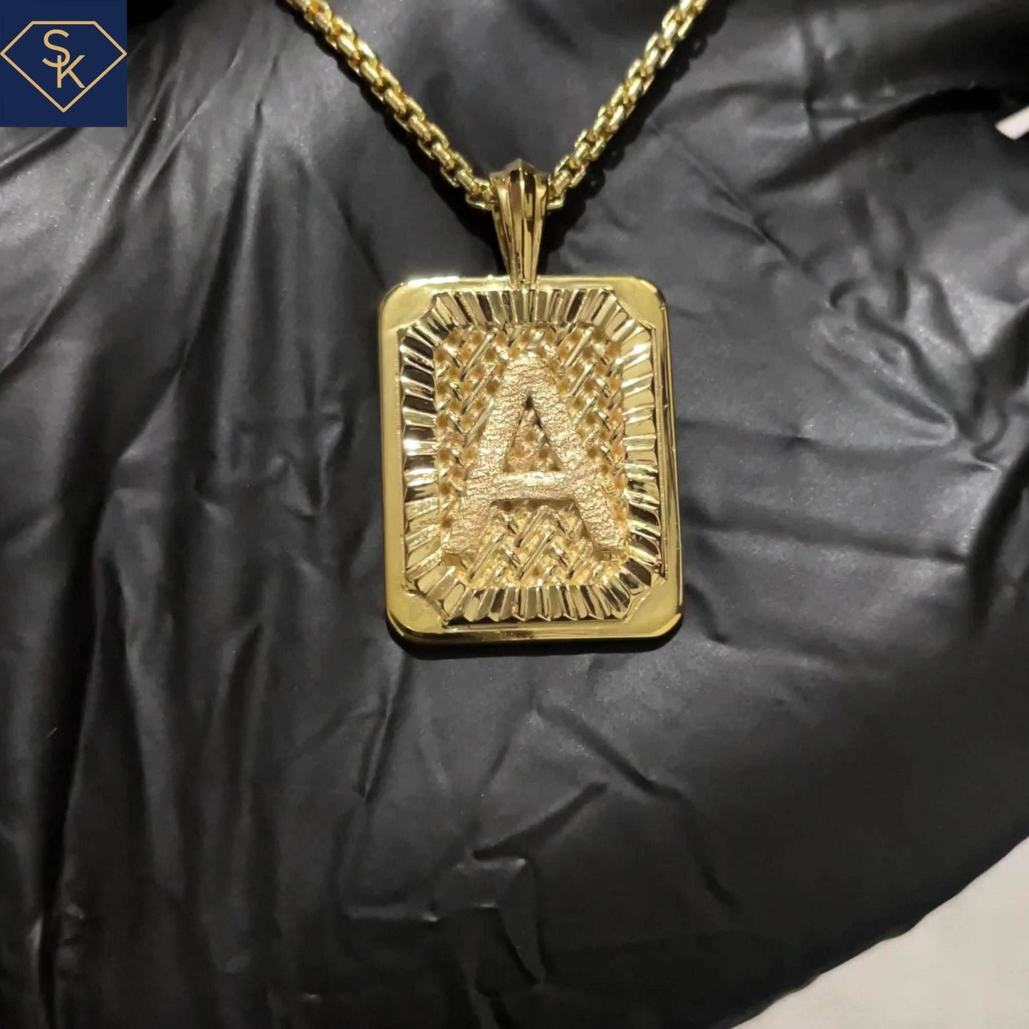 Bark Textured Initial Pendant with Braided Textures - SK Custom Jewelry