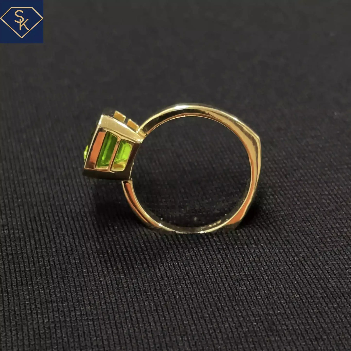 Bezel Peridot Solitaire Ring with Euro Shank