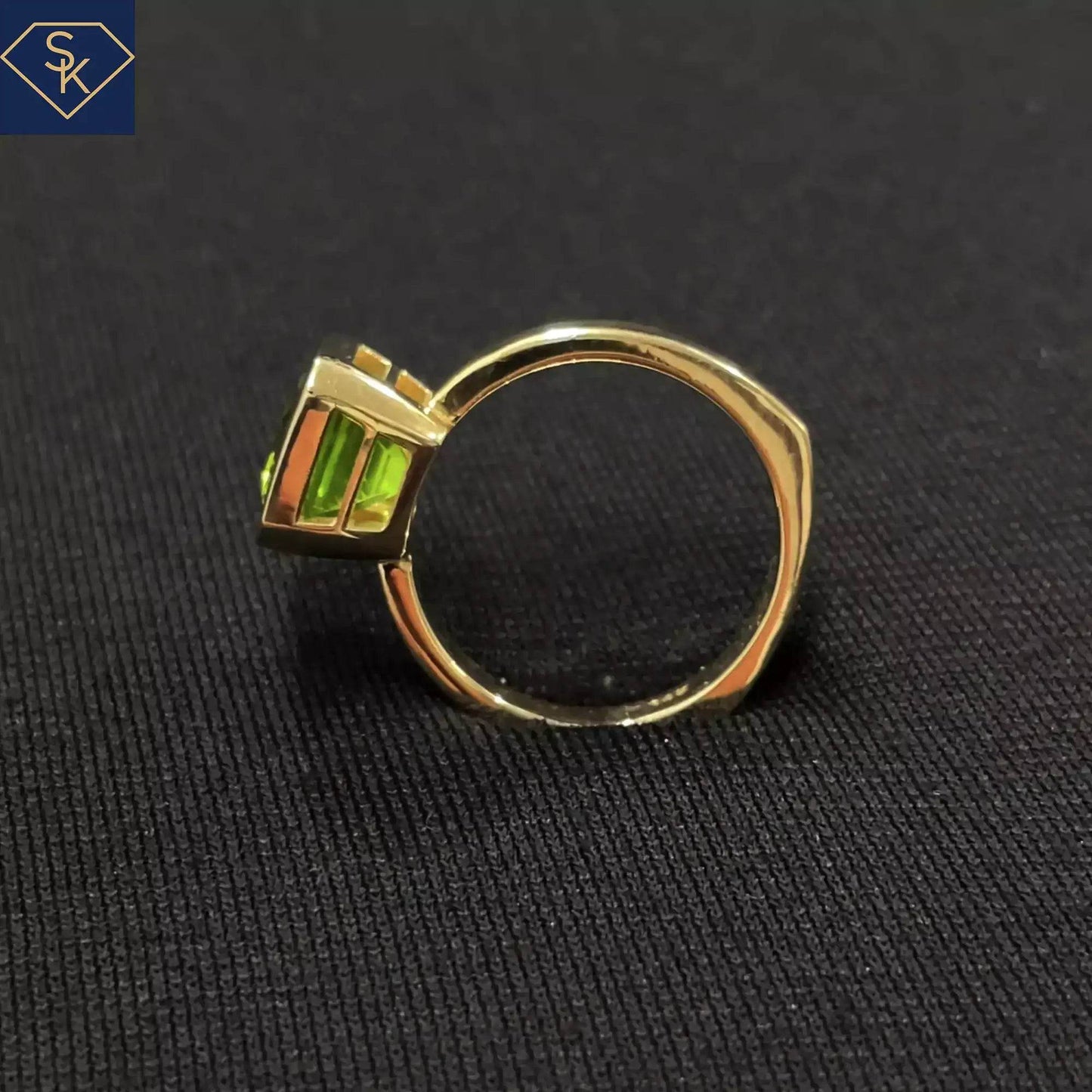 Bezel Peridot Solitaire Ring with Euro Shank - SK Custom Jewelry