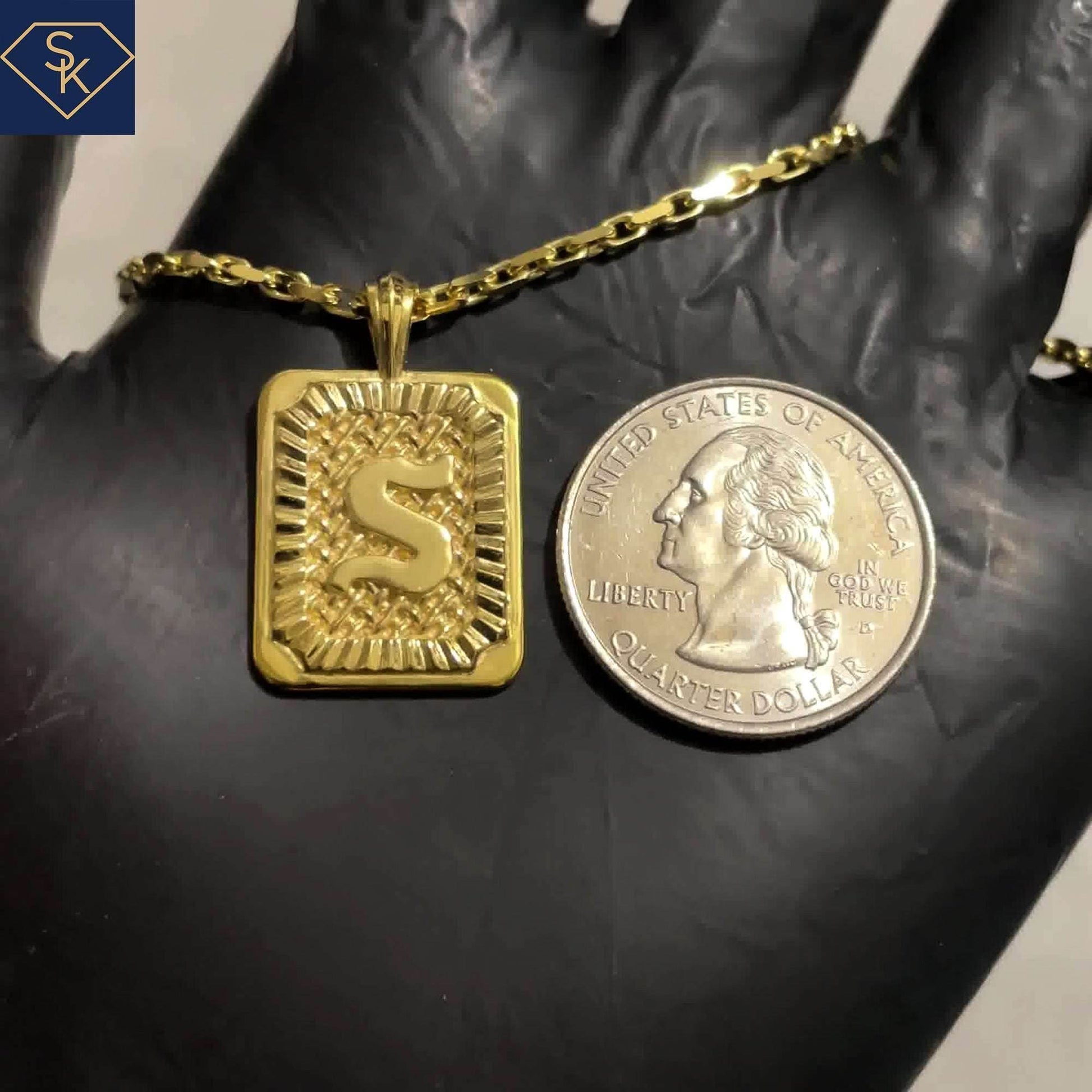 Hight Polished Initial Pendant with Braided Textures - SK Custom Jewelry