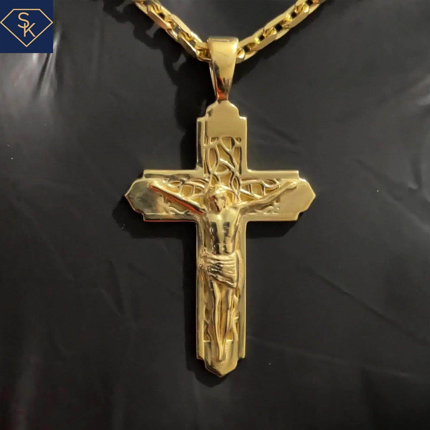 Crucifix Pendant with Vine Textures - SK Custom Jewelry