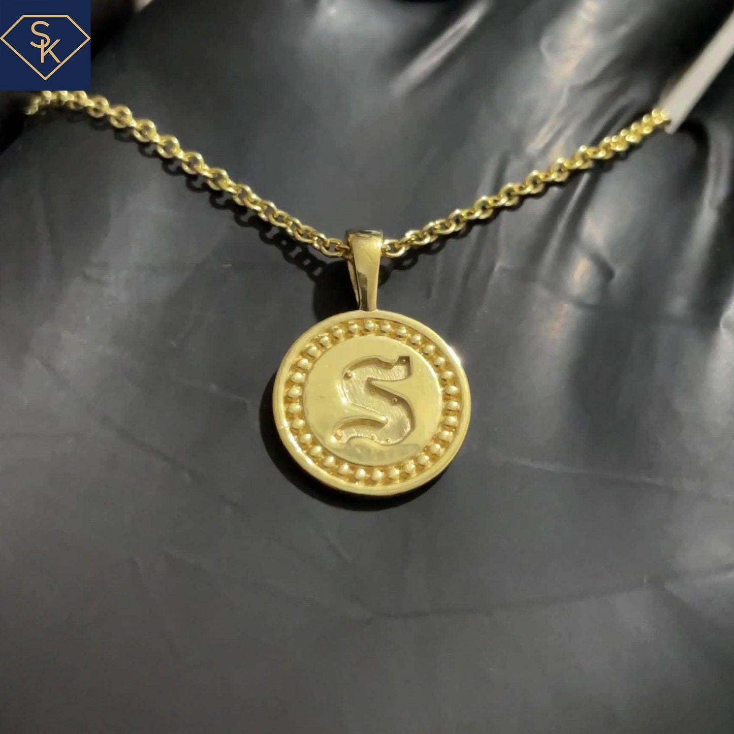 Mini Initial Pendant with Eternal Bead Textures - SK Custom Jewelry