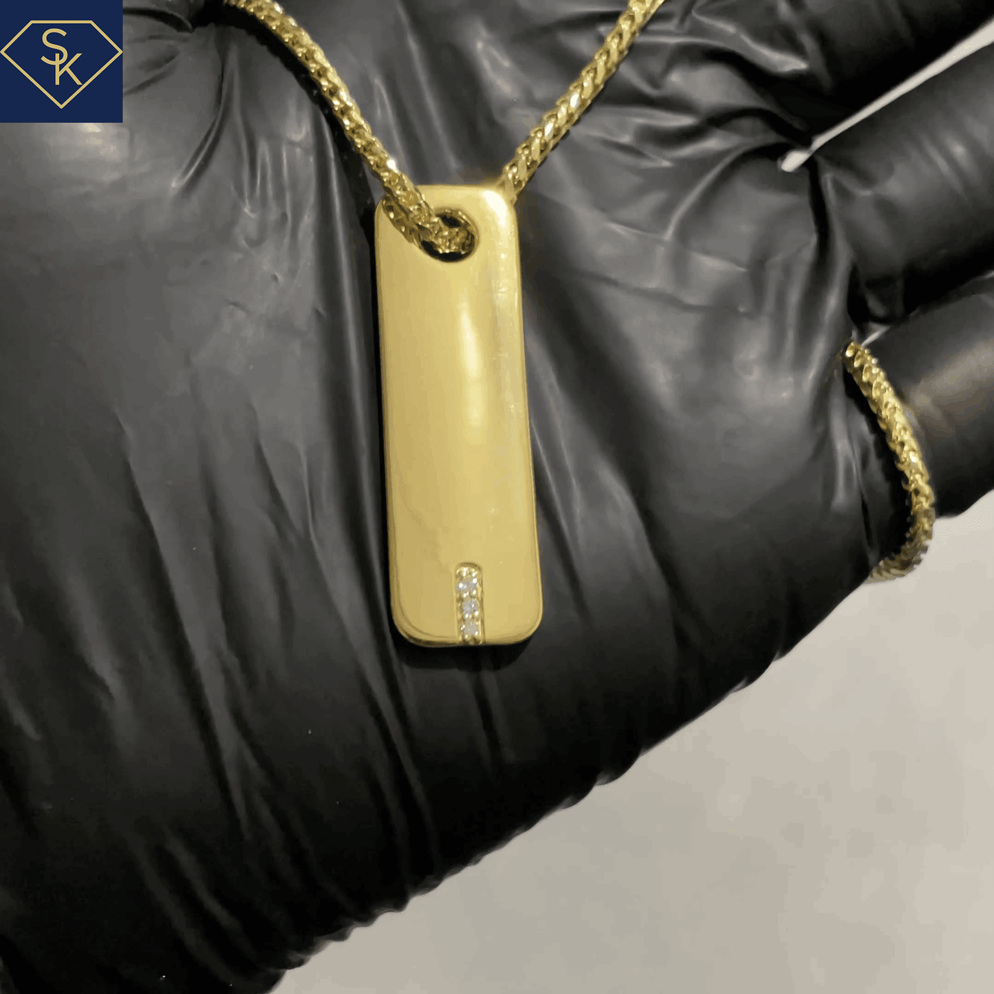 Dog Tag Bar with 3 Diamonds - SK Custom Jewelry