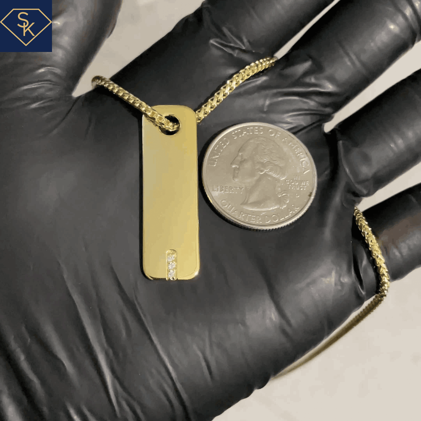 Dog Tag Bar with 3 Diamonds - SK Custom Jewelry