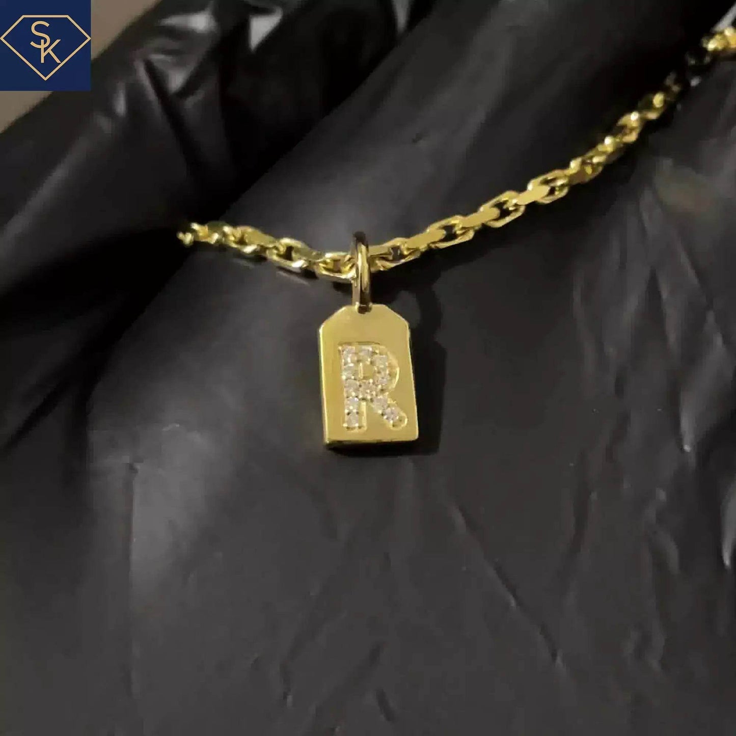 Petite Initial Diamond 'R' Pendant - SK Custom Jewelry