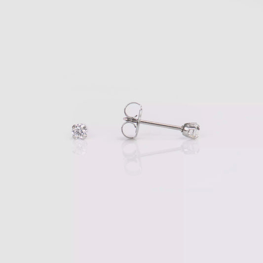 14K White Gold Prong Set Cubic Zirconia Piercing Studs- Regular Post