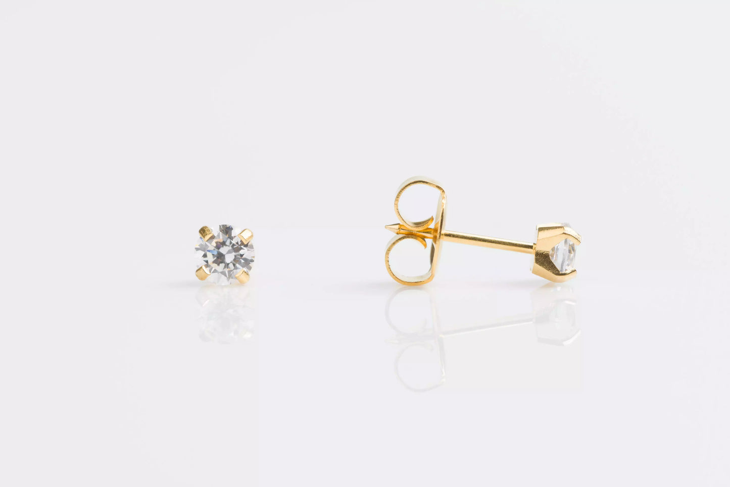 14K Yellow Gold Prong Set Cubic Zirconia Piercing Studs