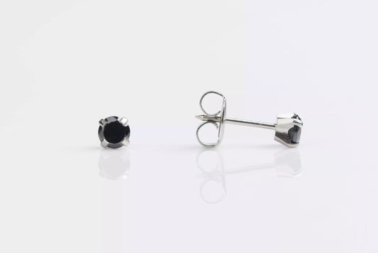 Stainless Steel Prong Set Black Cubic Zirconia Piercing Studs-4mm