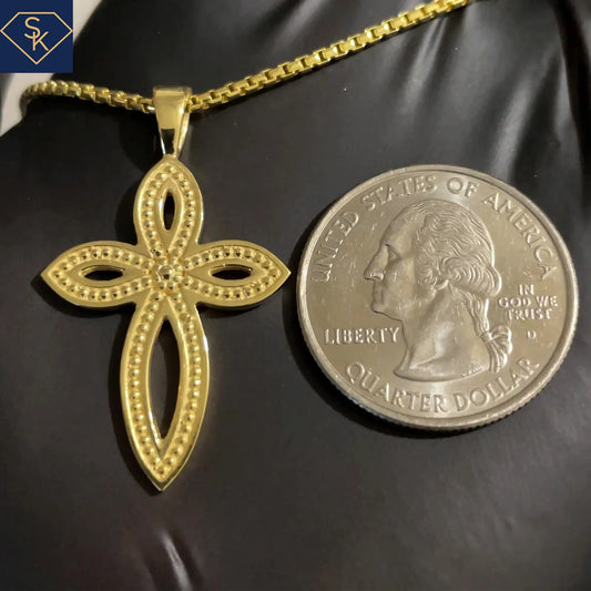 Marquise Cross Pendant with Round Bead Textures