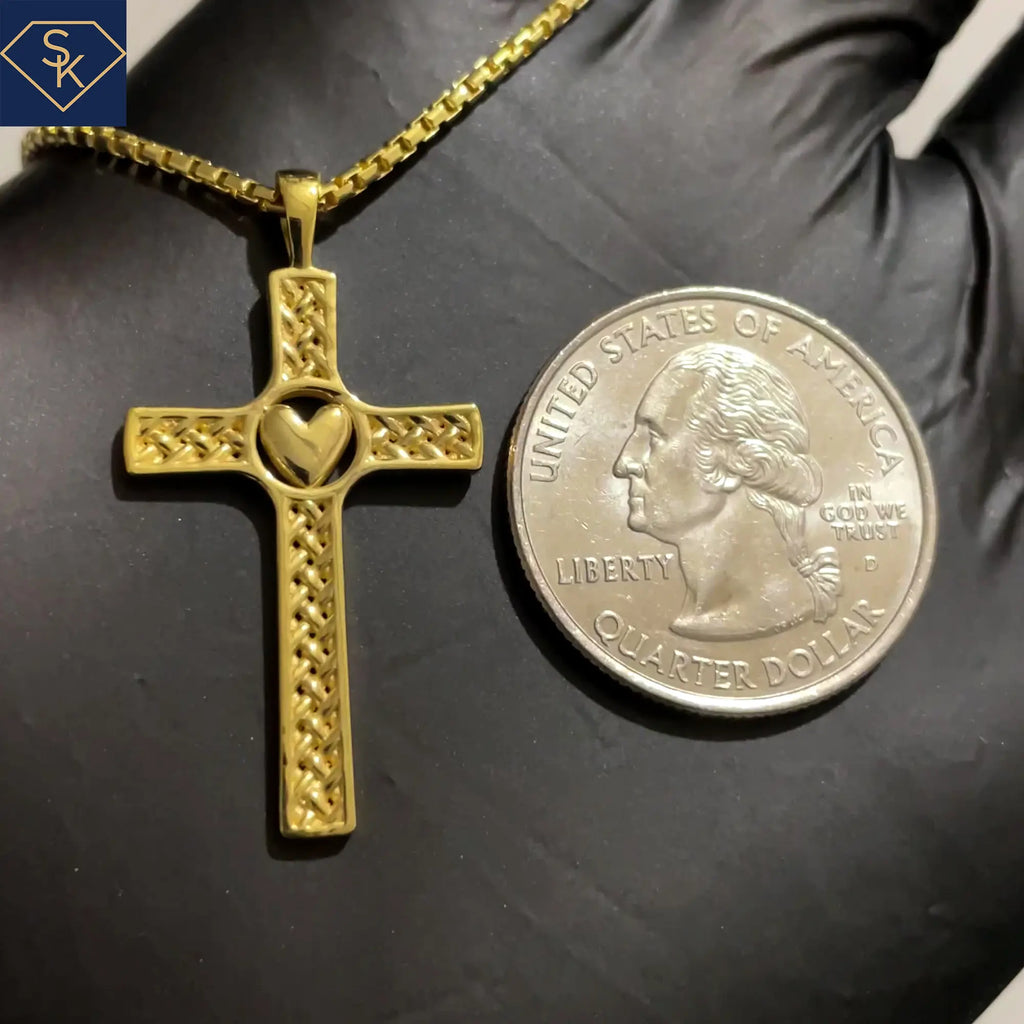 Cross with Heart Weaving Pattern Pendant