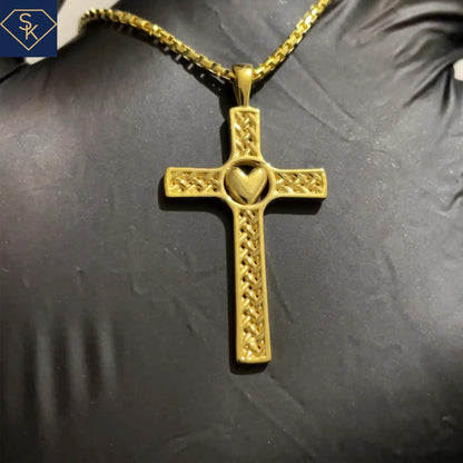 Cross with Heart Weaving Pattern Pendant