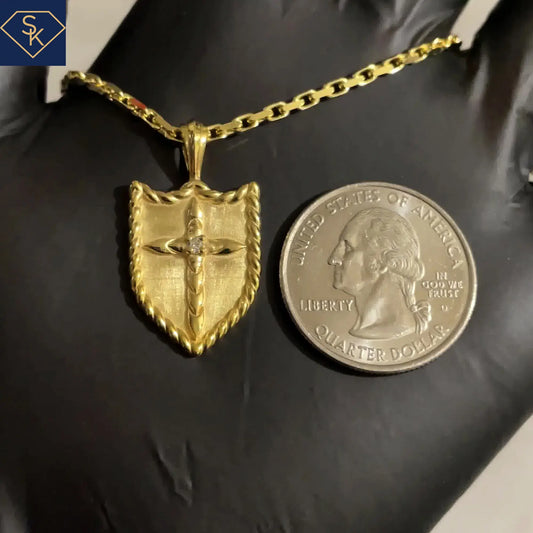 Shield Diamond Cross Pendant