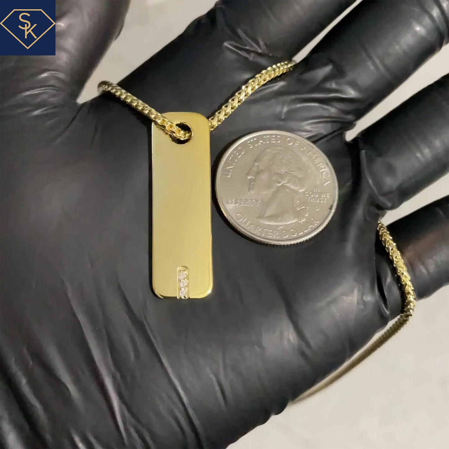 Three-Diamond Dog Tag Bar Pendant