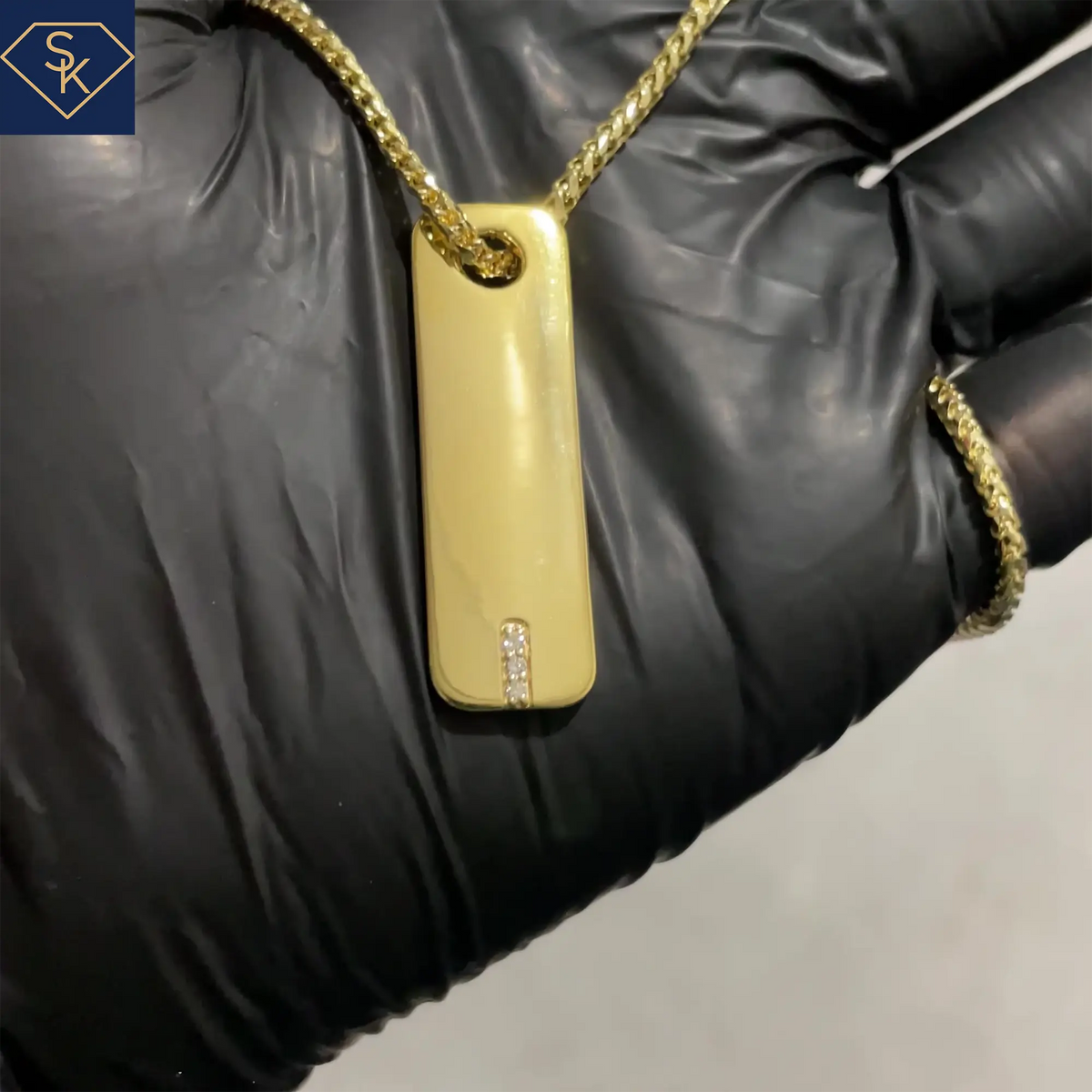 Three-Diamond Dog Tag Bar Pendant