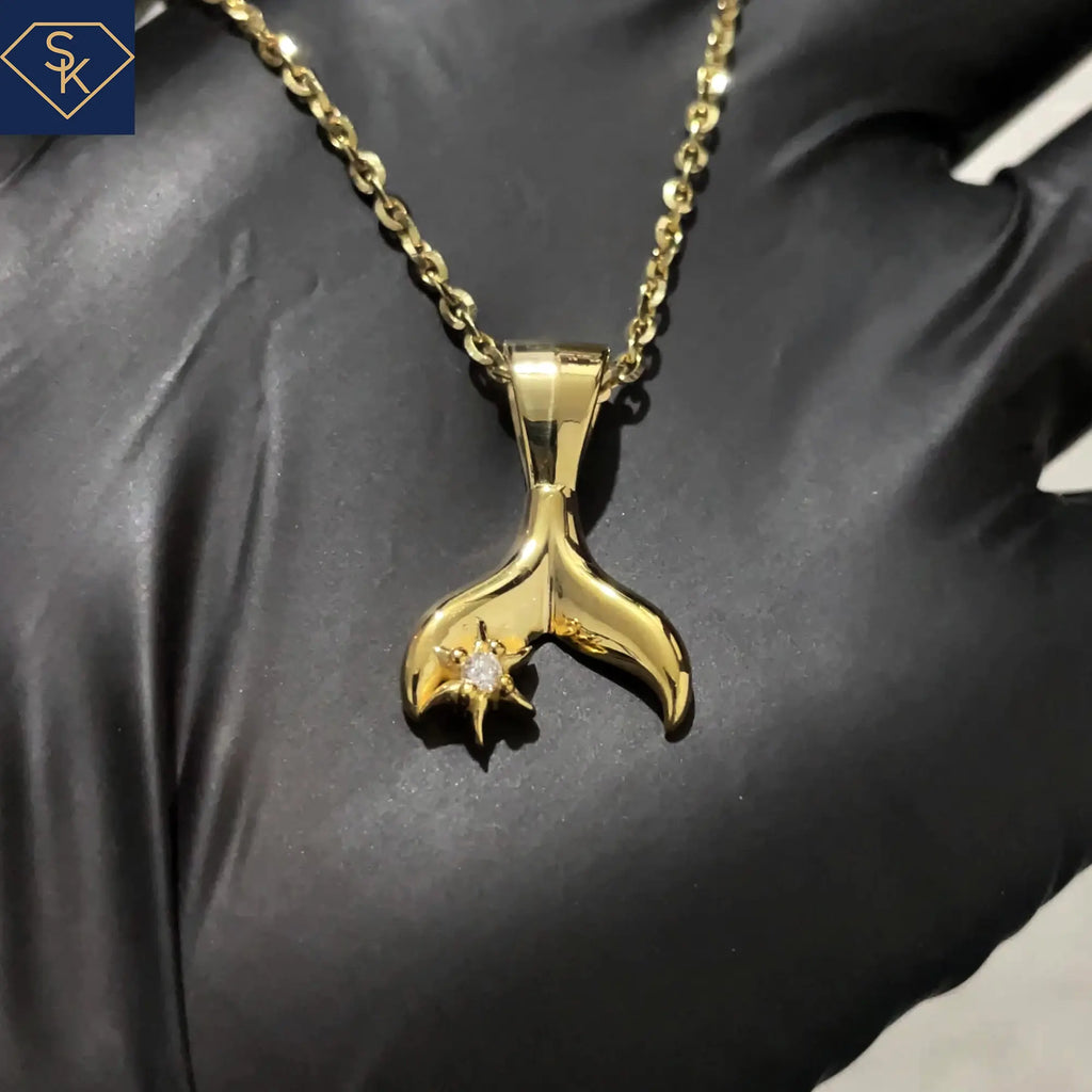 Ocean-Inspired Mermaid Tail Pendant with Sparkling Diamond