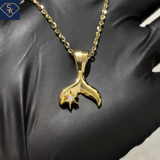Ocean-Inspired Mermaid Tail Pendant with Sparkling Diamond