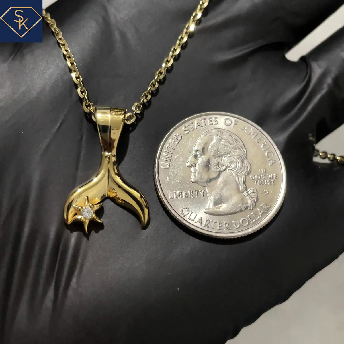 Ocean-Inspired Mermaid Tail Pendant with Sparkling Diamond