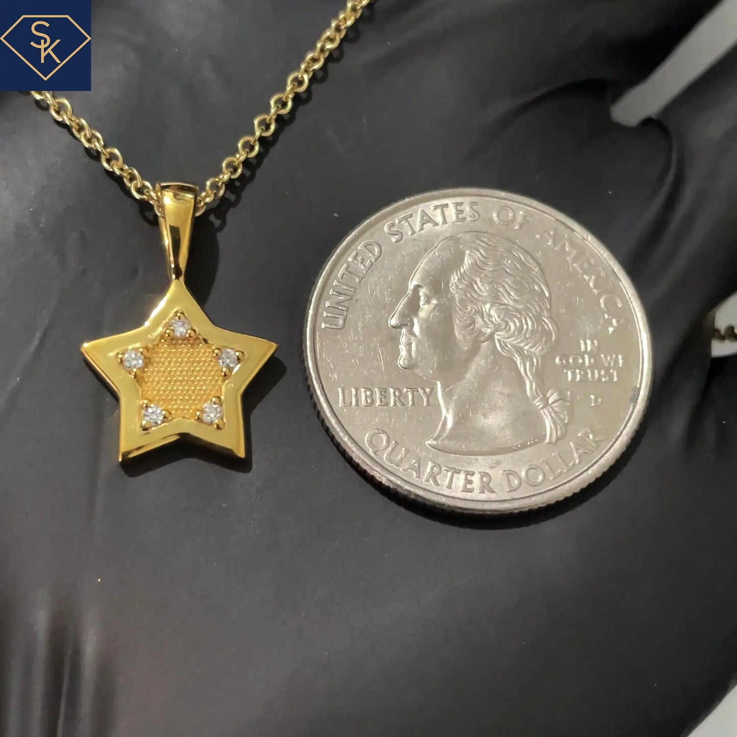 Textured Bead Diamond Star Pendant