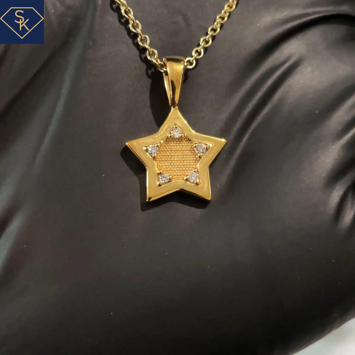 Textured Bead Diamond Star Pendant