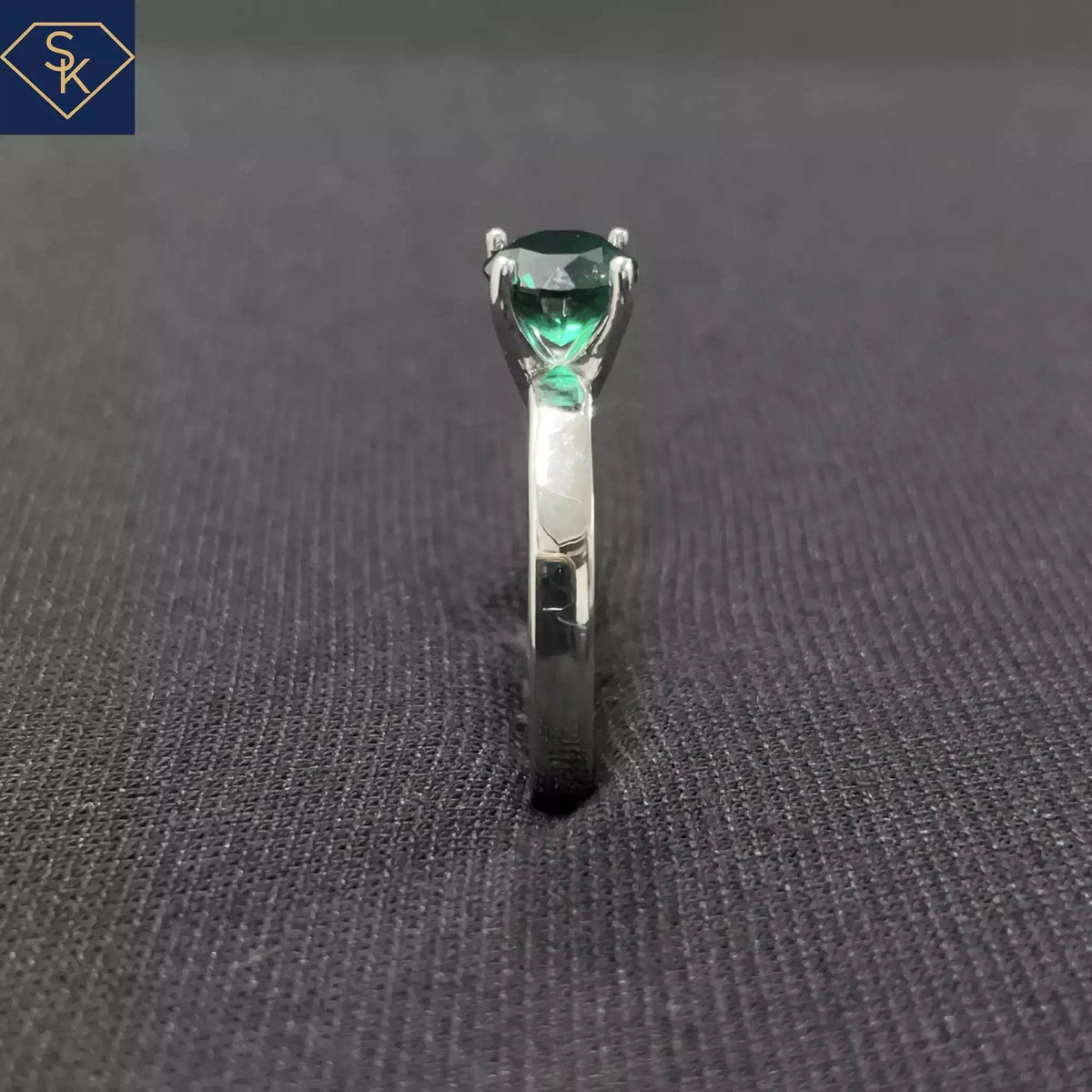 Solitaire Lab Emerald Ring - SK Custom Jewelry