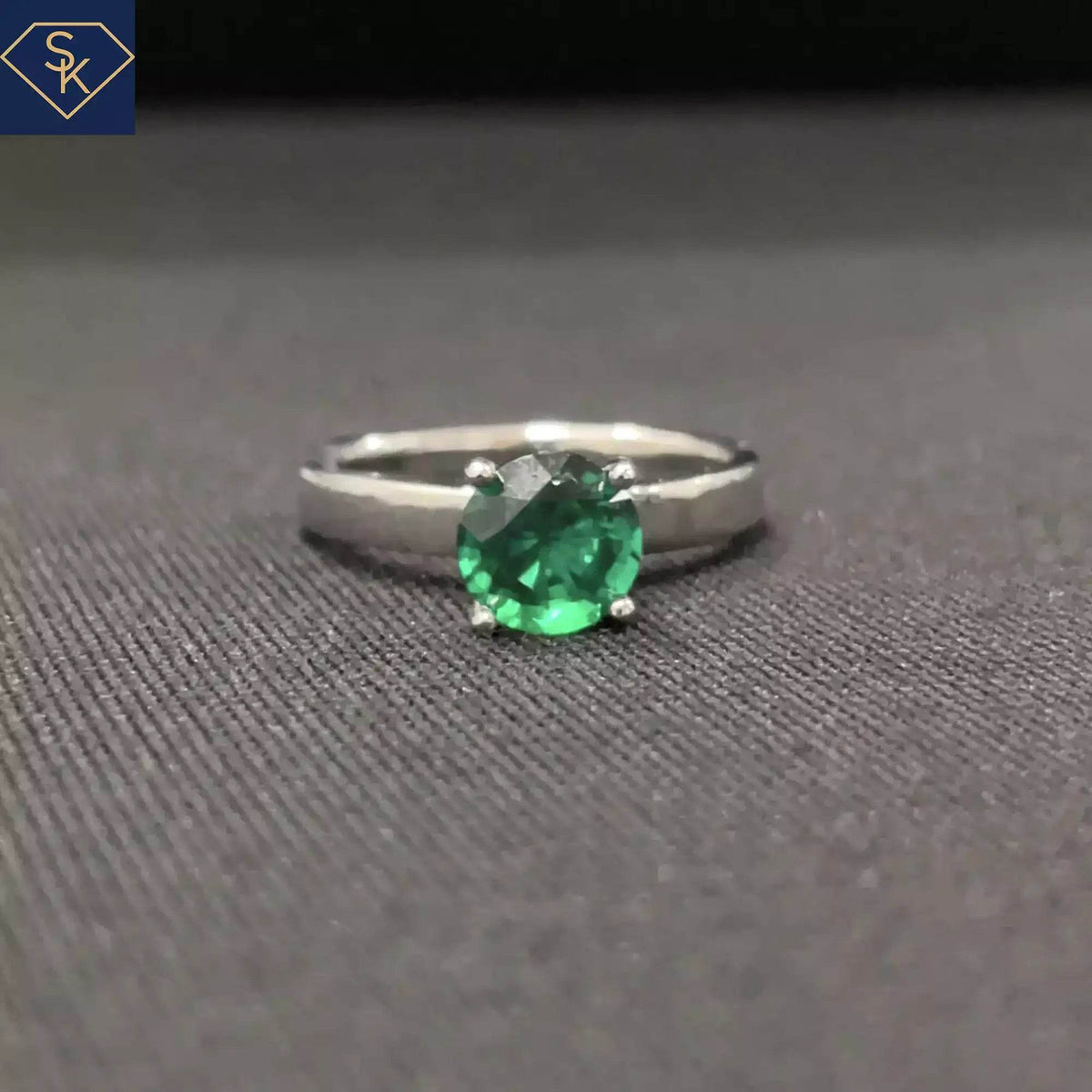 Solitaire Lab Emerald Ring - SK Custom Jewelry