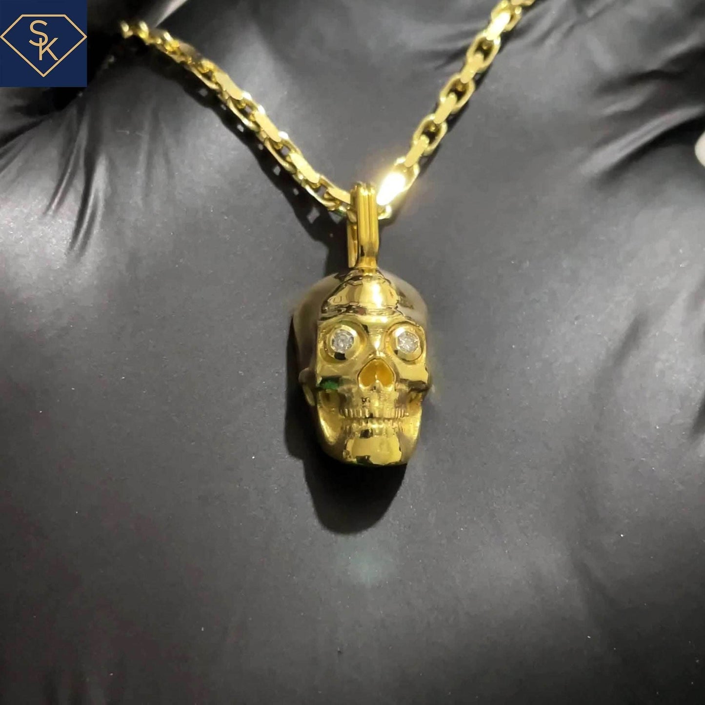Skull Pendant with Diamond Eye Sockets - SK Custom Jewelry