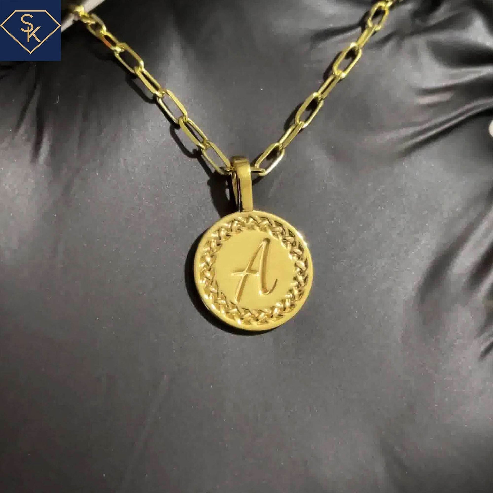 Initial Pendant with Etenal Braided Texture - SK Custom Jewelry