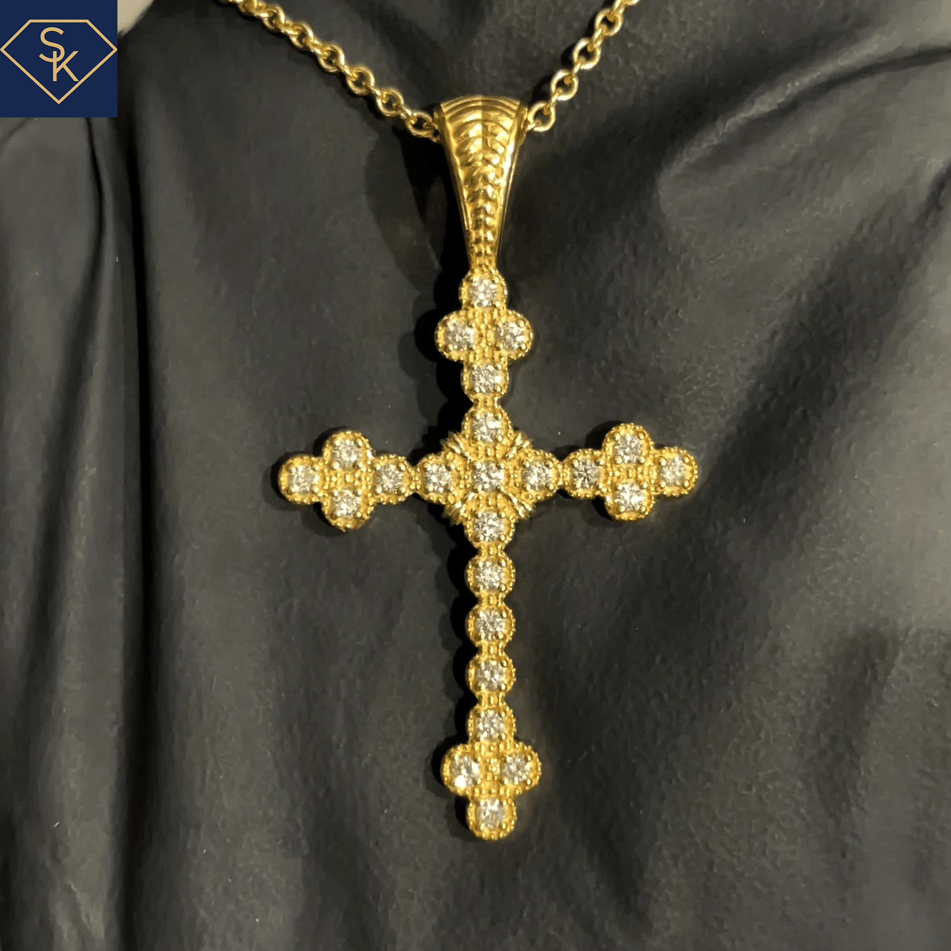 14K Gold Diamond Cross Pendant