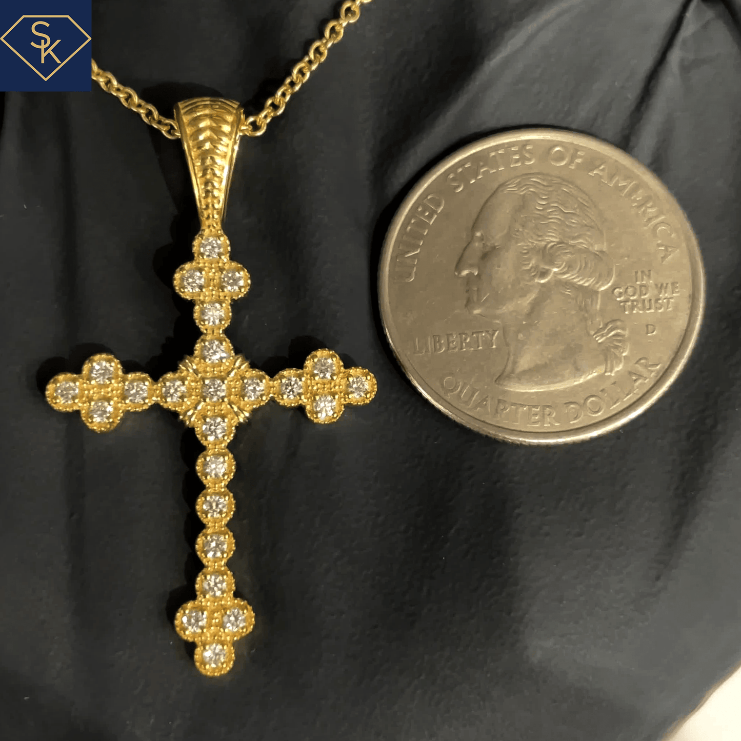 14K Gold Diamond Cross Pendant