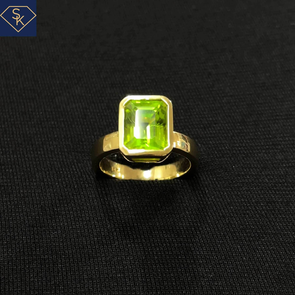 Bezel Peridot Solitaire Ring with Euro Shank - SK Custom Jewelry