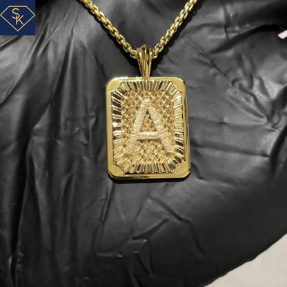 Bark Textured Initial Pendant with Braided Textures - SK Custom Jewelry
