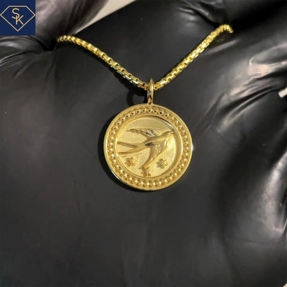 14K Yellow Gold Bird Pendant with Eternity Bead Texture