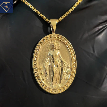 14K Solid Yellow Gold Virgin Mary Pendant