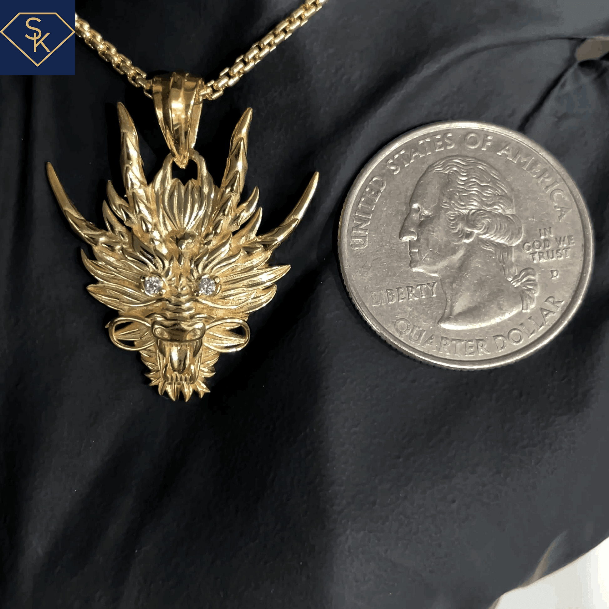 Diamond Dragon head Pendant - SK Custom Jewelry