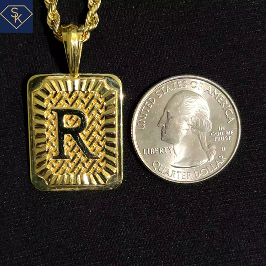 Initial "R" Pendant with Braided Textures