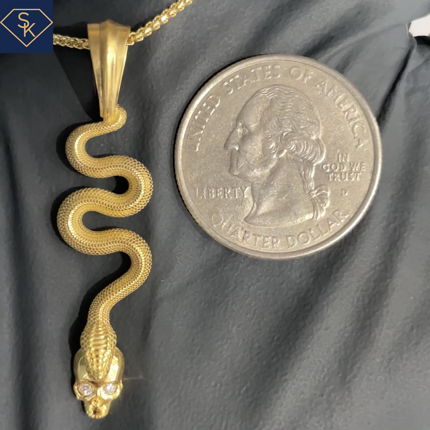 14K Gold Diamond Snake Pendant