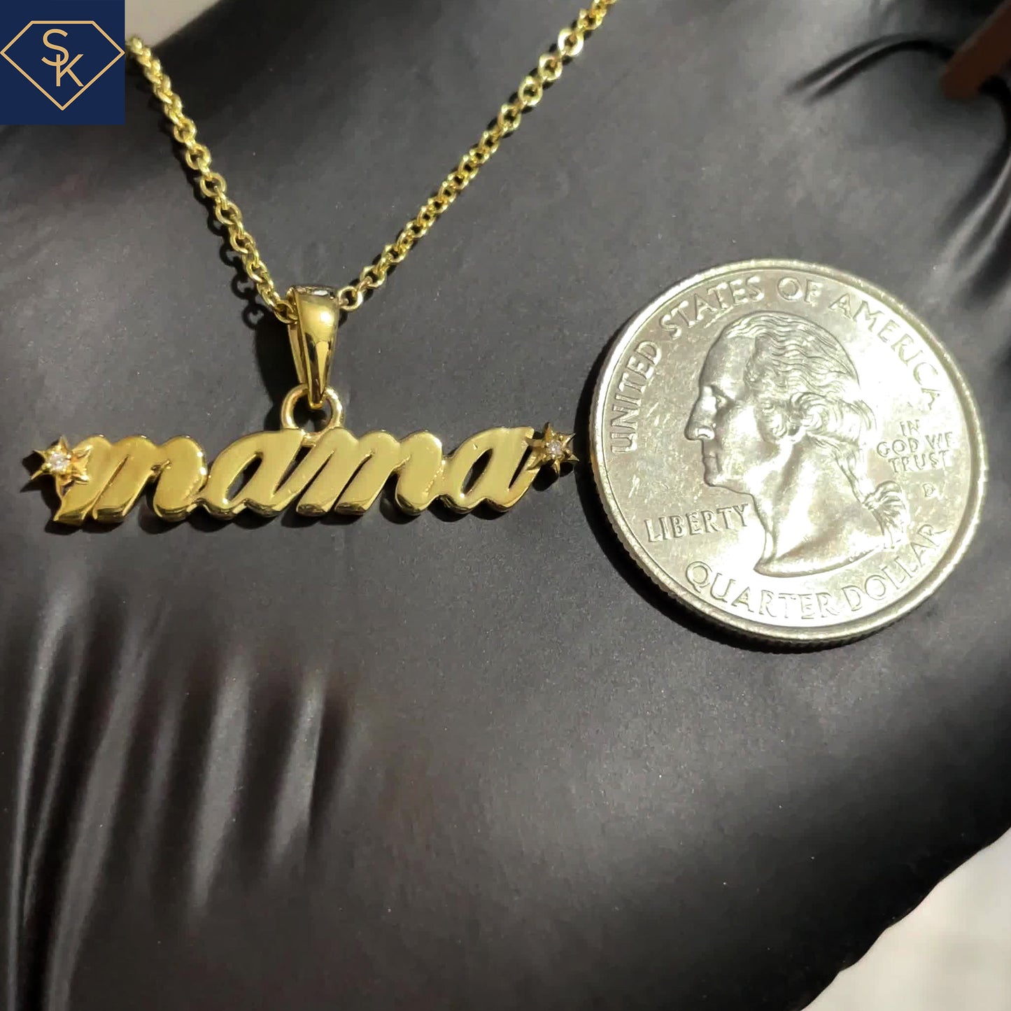 14K Solid Yellow Gold Mama Pendant