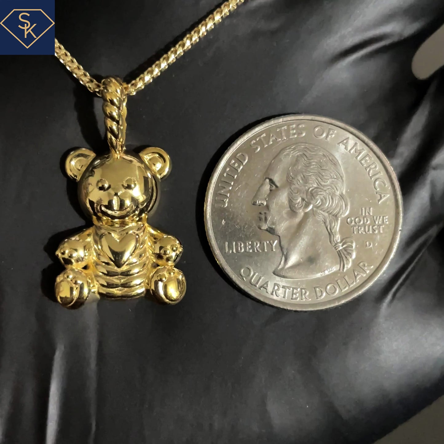 14K Yellow Gold Lovely Bear with intricate textures Pendant