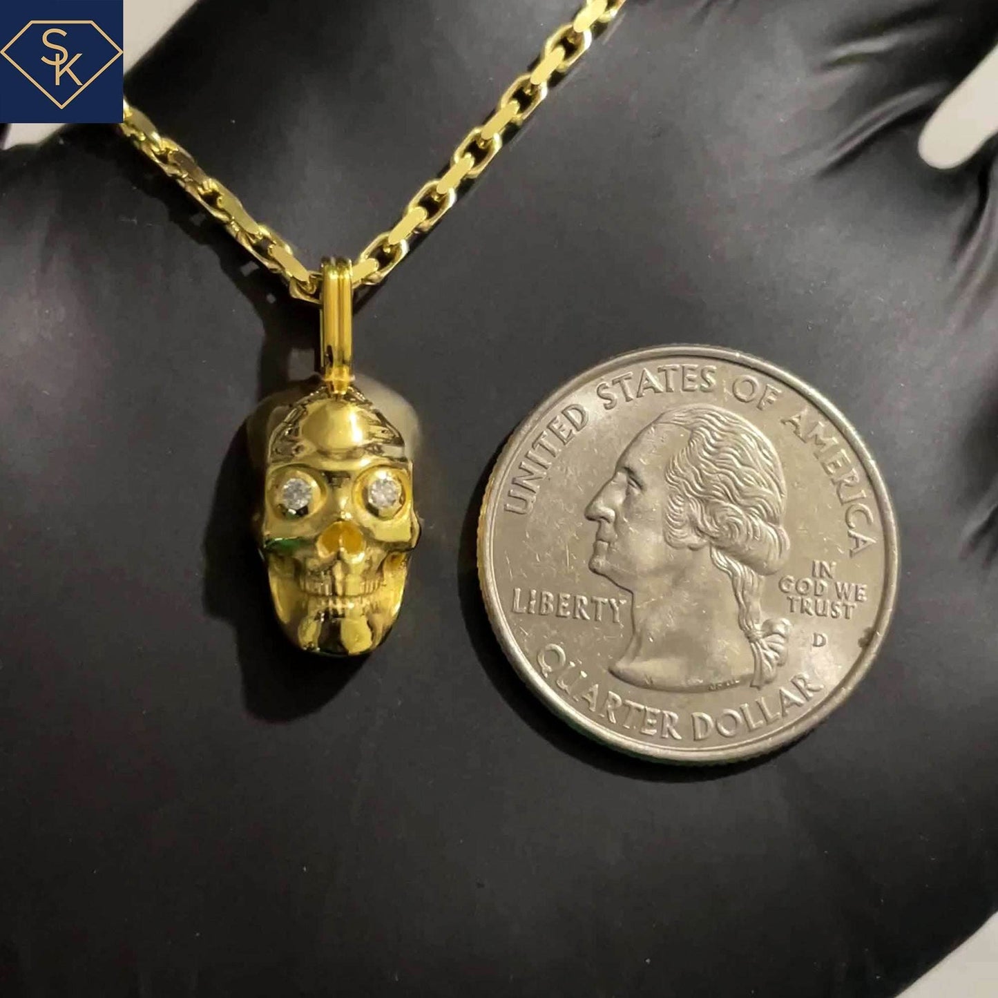 Skull Pendant with Diamond Eye Sockets - SK Custom Jewelry