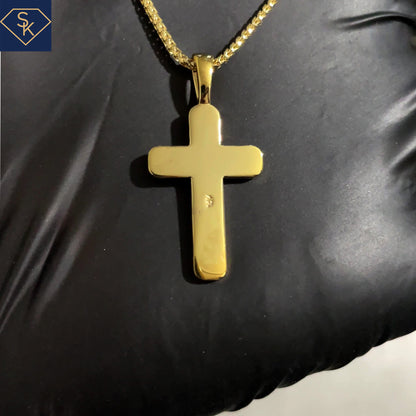 14K Solid Yellow Gold Diamond Classic Cross Pendant