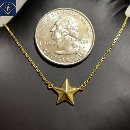 14K Solid Yellow Gold Star Pendant with Adjustable 16 to 18 Inches Rollo Chain