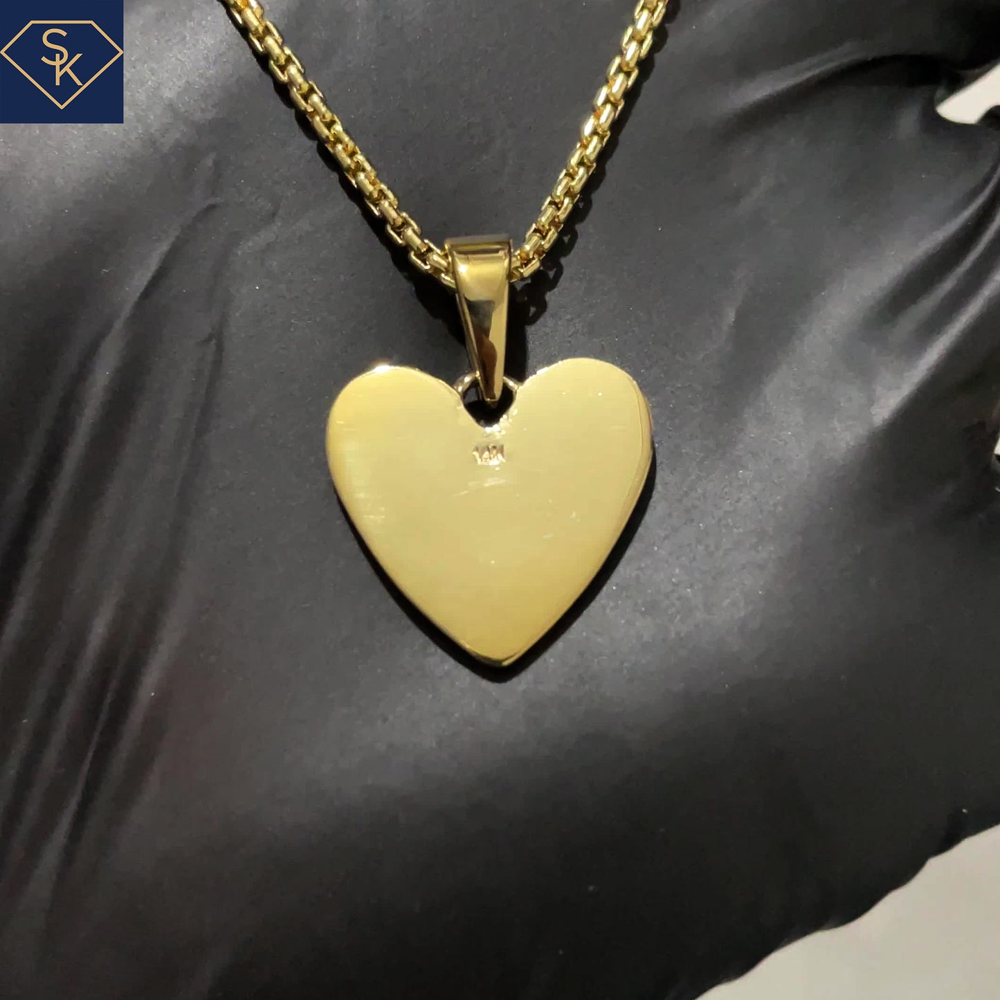 14K Solid Yellow Gold Diamond Classic Heart Pendant