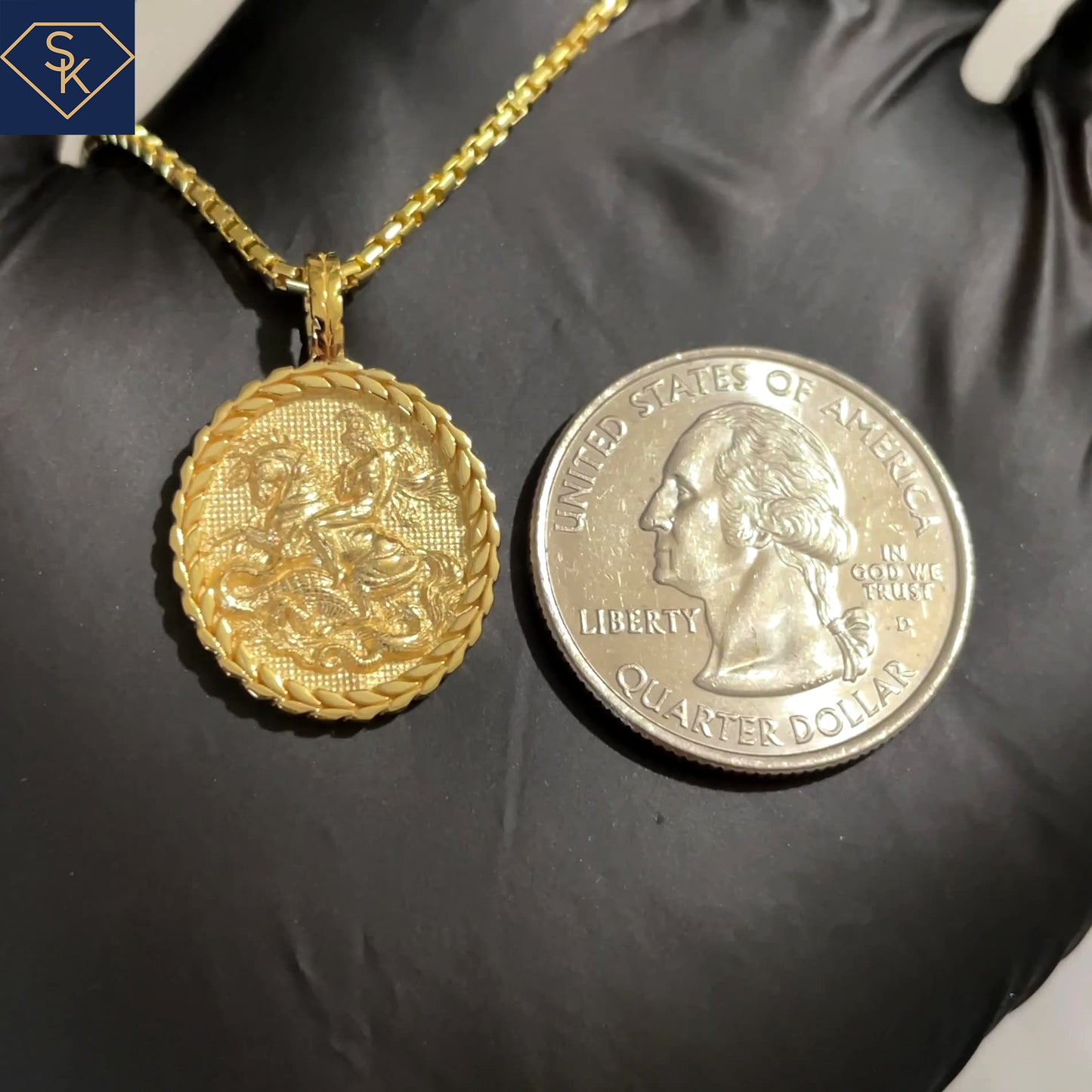 14K Solid Yellow Gold Saint George Pendant