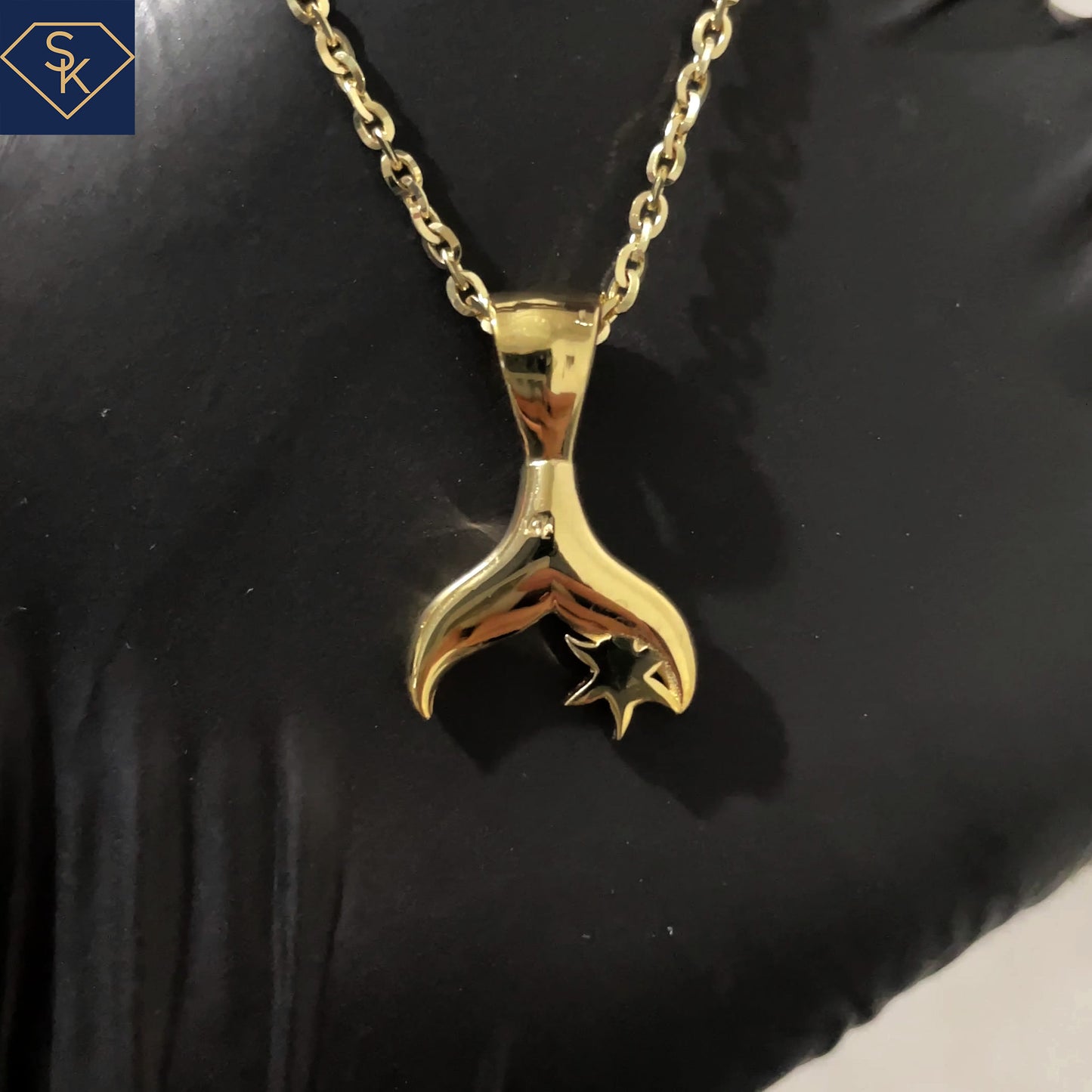 14K Solid Yellow Gold Mermaid Tail Pendant